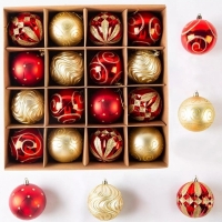 Set globuri de Craciun, 16 piese, auriu si rosu, 8 cm, Vivo CB16